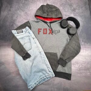 FOX Motocross Hoodie Camo Sleeves Red Interior Hood Lining Athletic Size L